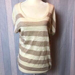 Ann Taylor Women's Cream and brown Scoop Neck
